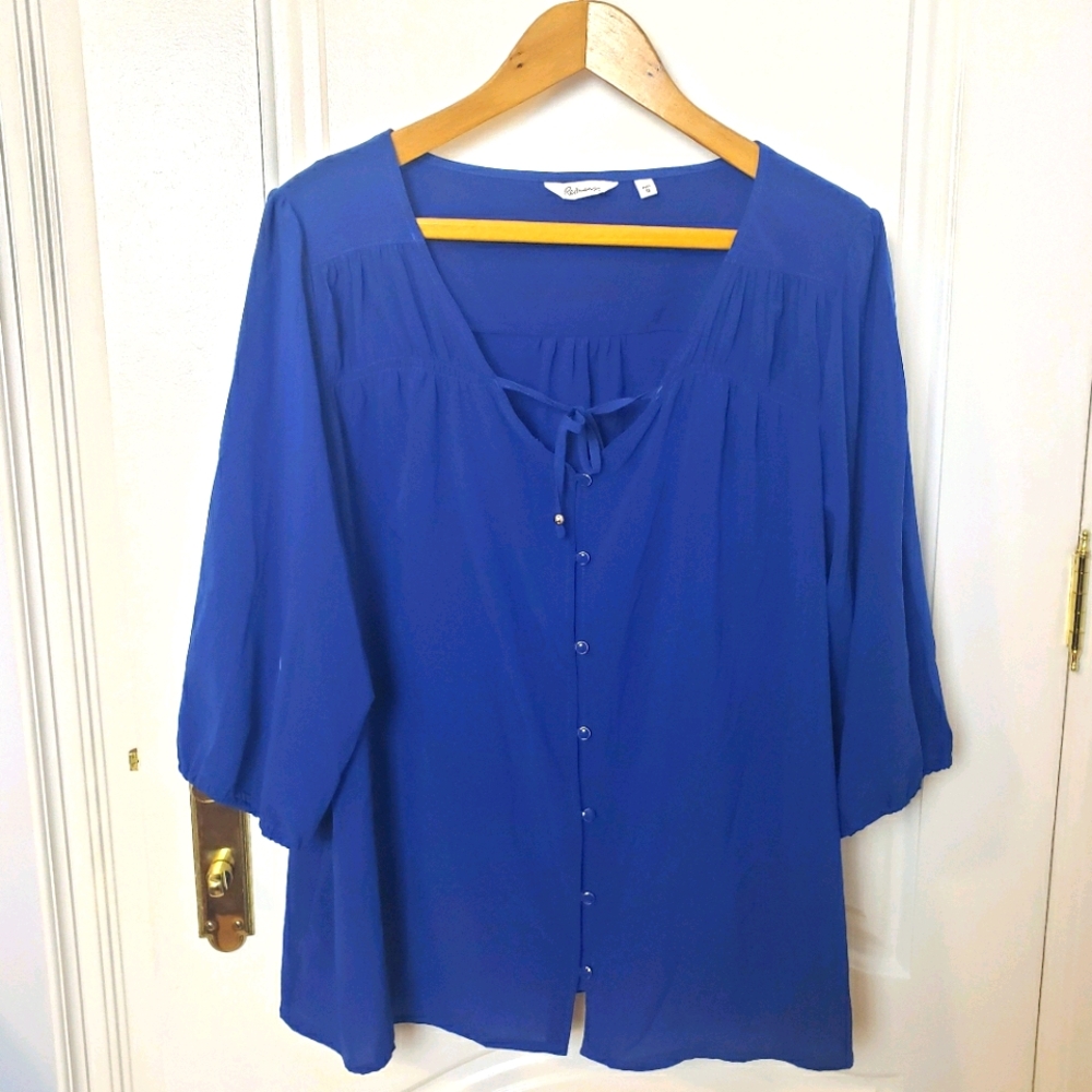 Reitmans Blue 3/4 Sleeve Tie Front Button Blouse